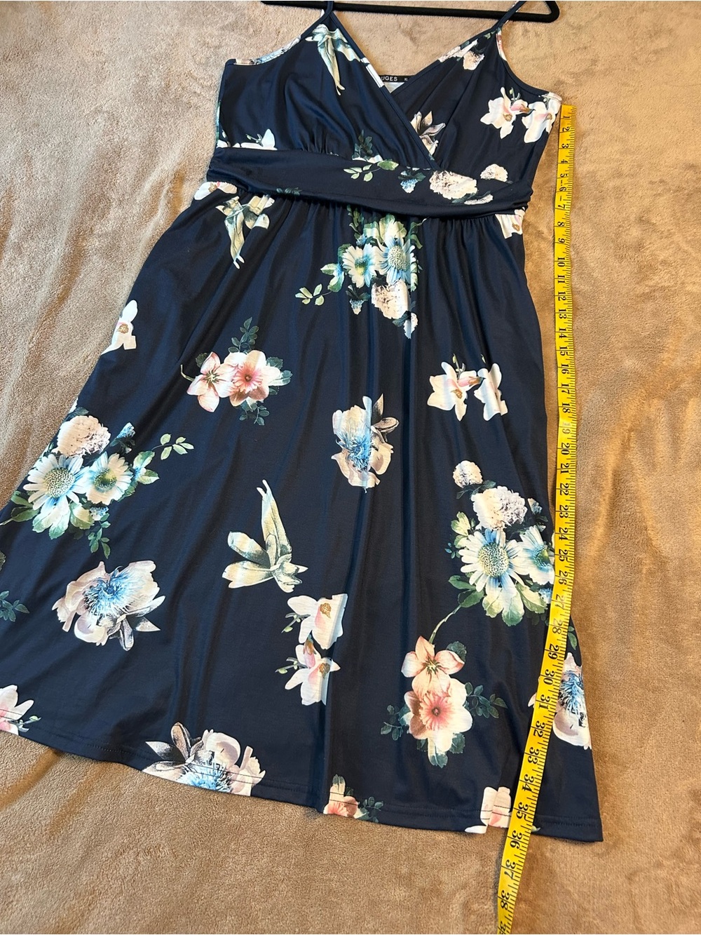 Floral Navy Spaghetti Strap Dress - (Women) - Picture 6 of 7